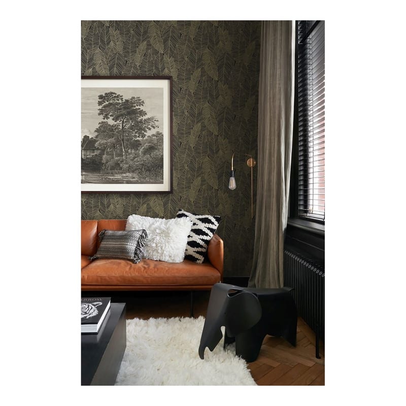 ESTA Home Canales Black Gold Inked Leaves Wallpaper - 20.9 x 396 x 0.025
