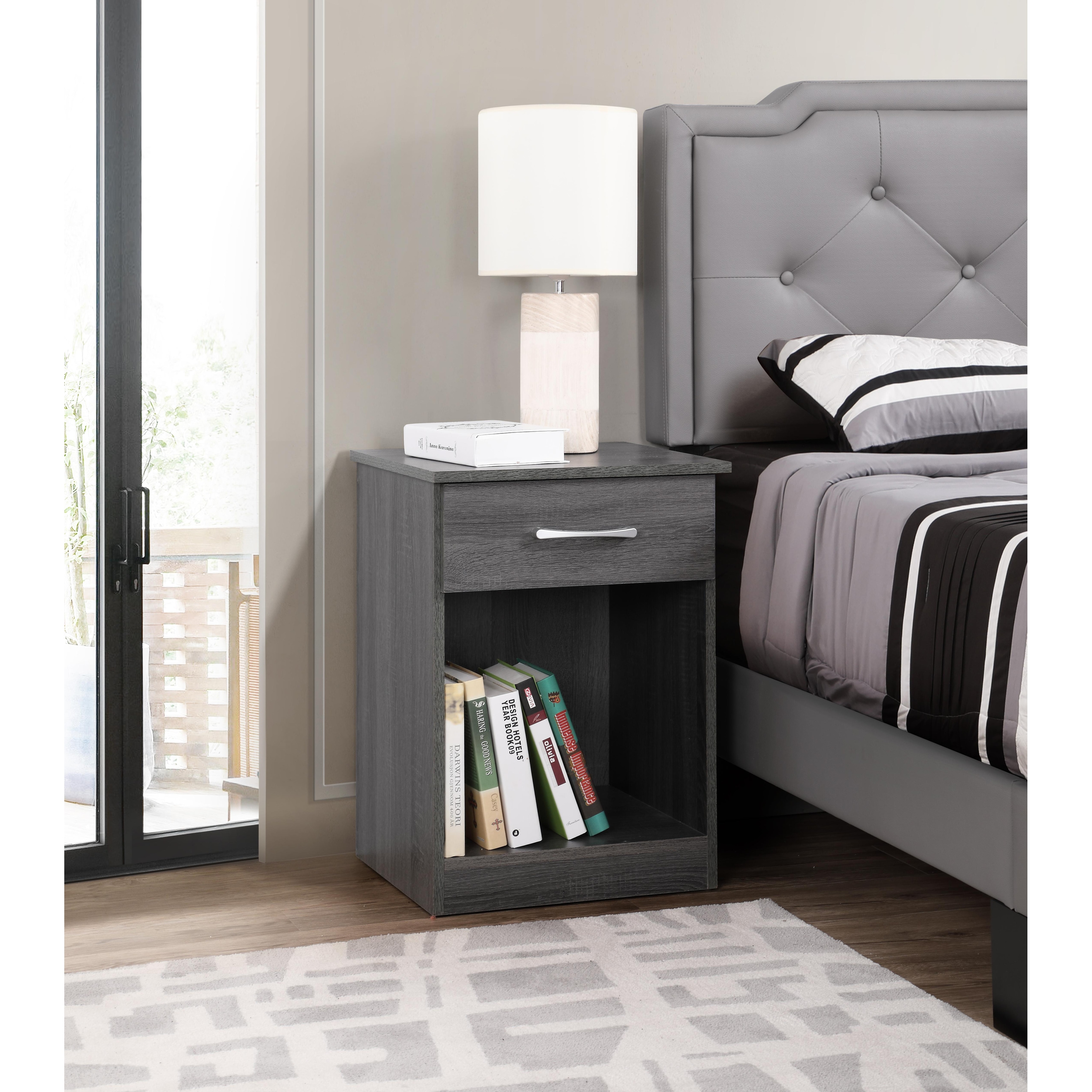 Modern Gray Nightstand with Drawer and Compact Design - Grey