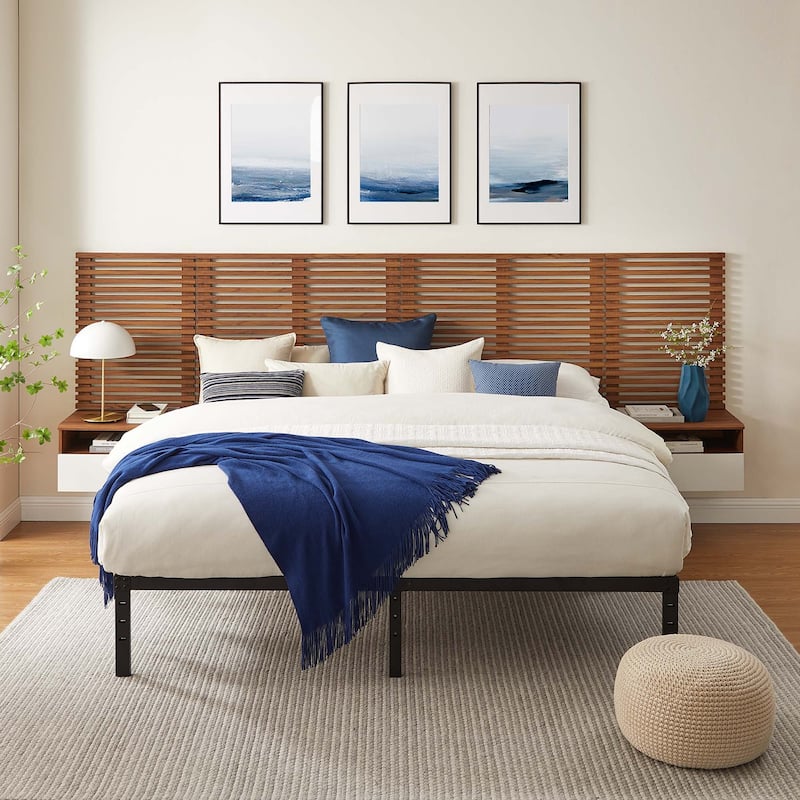 Render Wall Mount King Headboard and Modern Nightstands - Walnut - 2 Piece