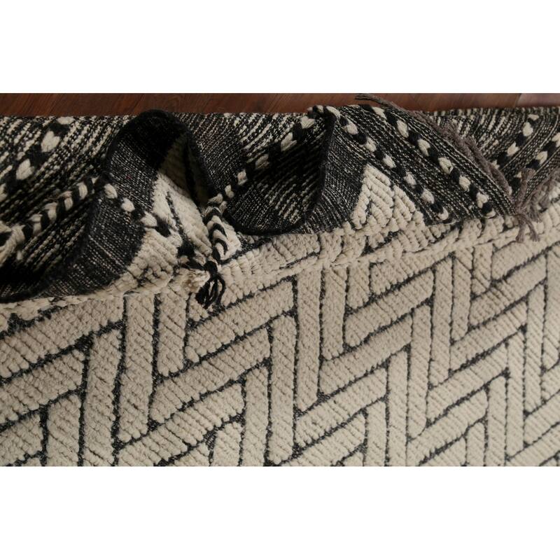 All-Over Chevron Moroccan Oriental Area Rug Hand-Knotted Wool Carpet - 8'10"x 12'10"