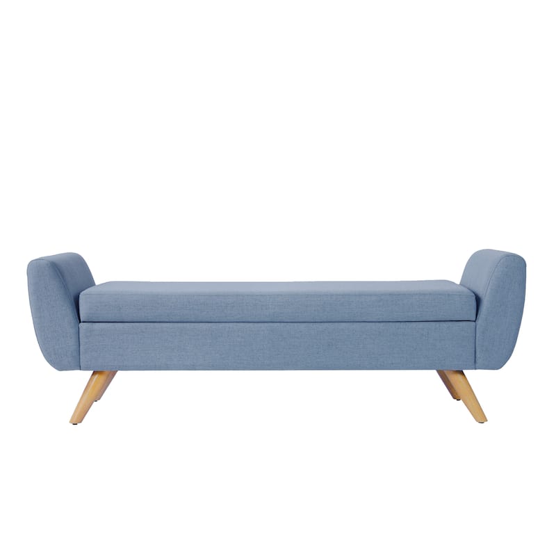 Rae Storage Bench Ottoman with Arms, French Blue Woven Fabric, 60 Inch