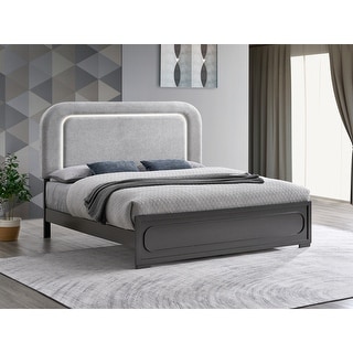 Roomfitters Upholstered Platform Bed Frame with LED Lighted Headboard ...