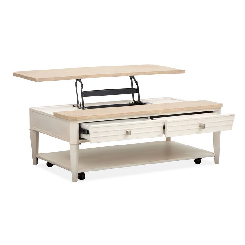 Salt Life Home Echo Isles Sea Pearl And Driftwood Lift Top Storage Cocktail Table With Casters - 50''W x 30''D x 17.75''H