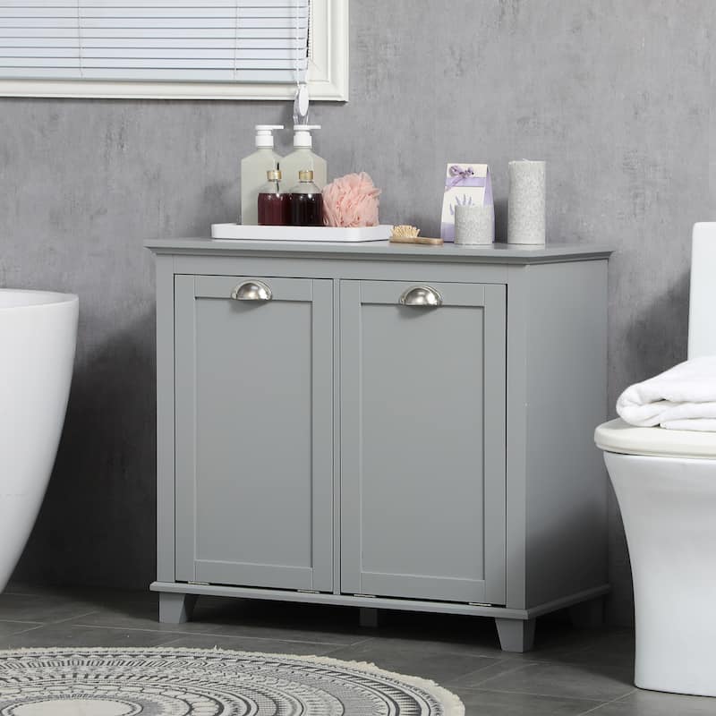 HOMCOM Laundry Room Organization and Storage Cabinet Freestanding Furniture with 2 Tilt Out Hamper Design, White - 30*15.75*27.5