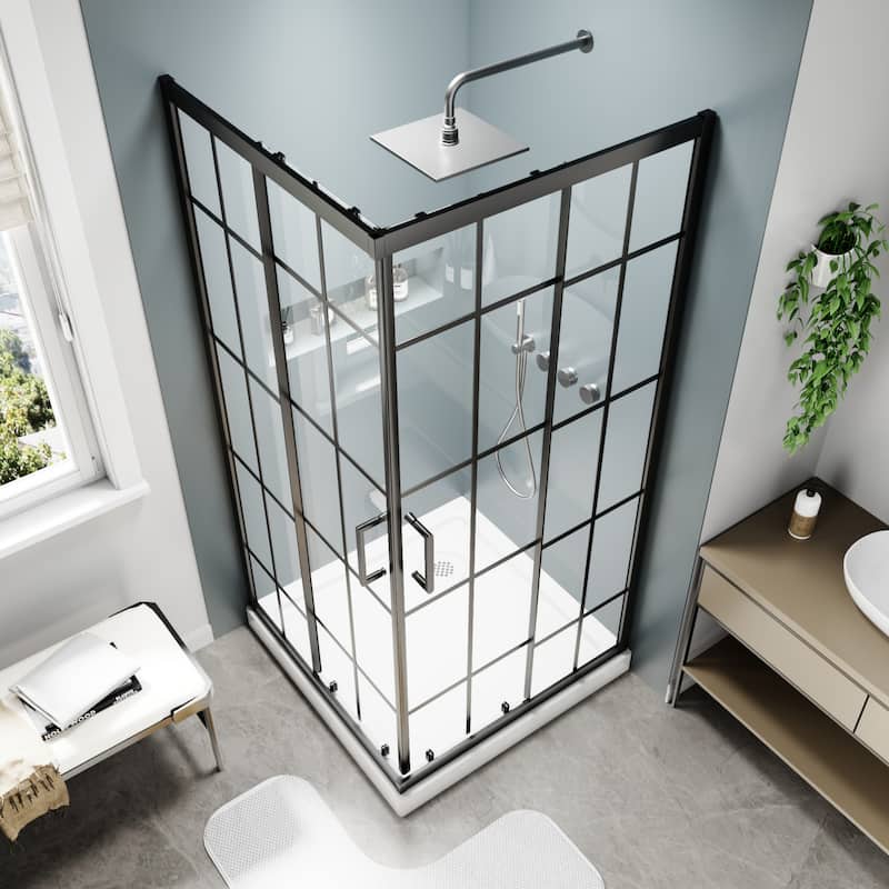 Modland 36'' x 71'' Corner Sliding Shower Door - Self-Cleaning Glass, Magnetic Seal, Matte Black / White