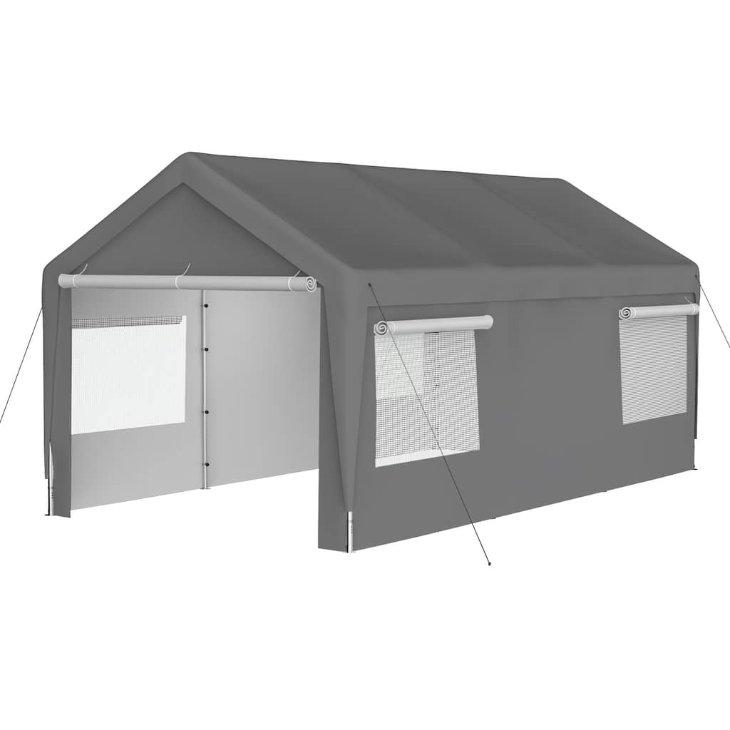 Grey Galvanized Steel 180g PE Waterproof Carport Garage with Windows