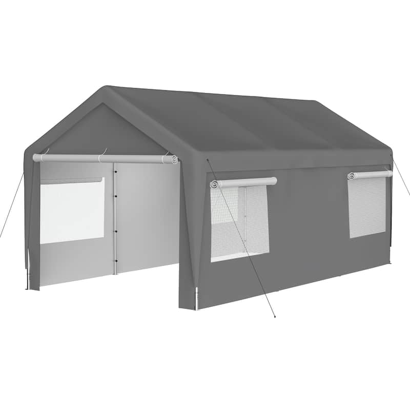 GDFStudio - Penman Heavy Duty Canopy Garage with Removable Sidewalls and Roll-up Ventilated Windows & Door