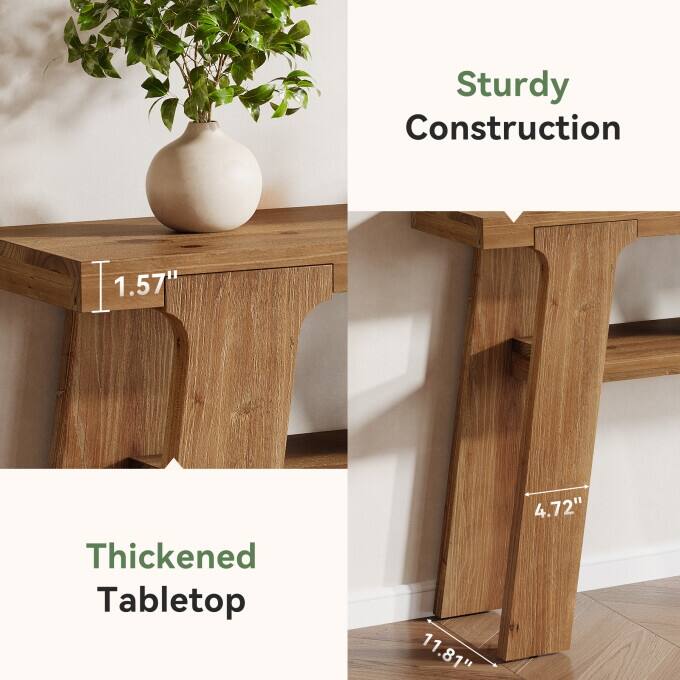 47.24'' Small Solid Wood Console Table, 2-Tier Rustic Entryway Table