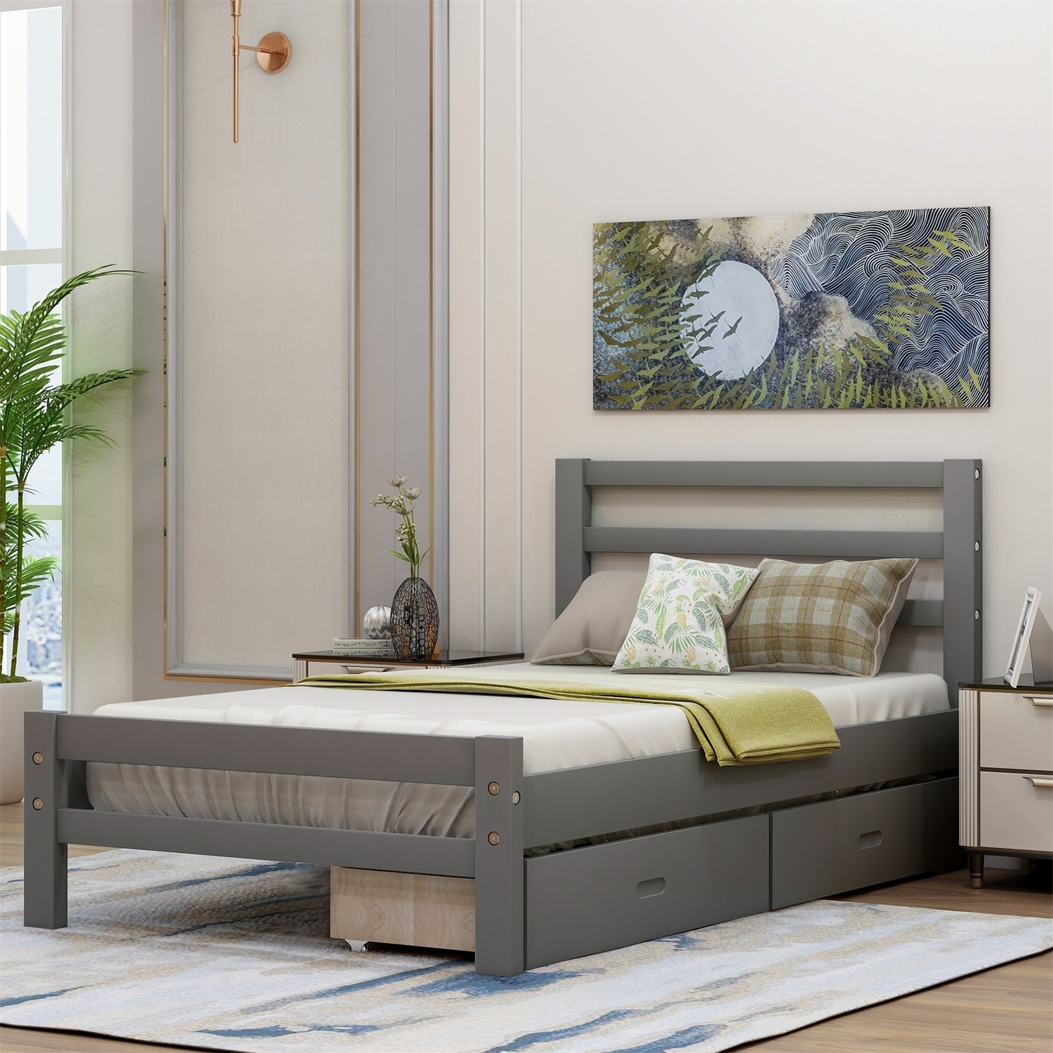 Harper & Bright Designs Gray Wooden Frame Queen Size Murphy Bed