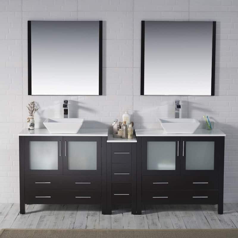 Blossom Sydney 84" Double Sink Vanity with Side Cabinets & Mirrors