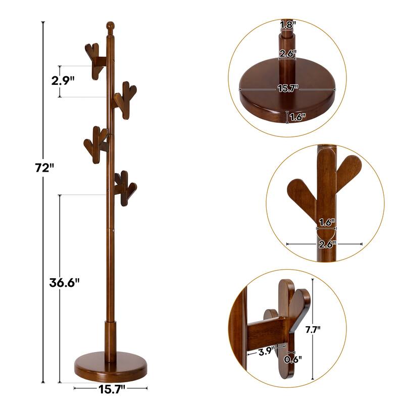 Solid Wood Coat Rack Freestanding Coat Tree Stand with 4 Creative Antler Hooks - 72"H x 15.7"W