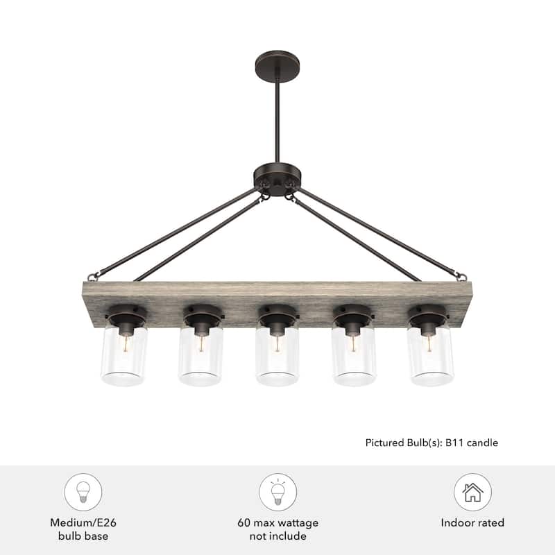 Hunter Devon Park 5-Light Linear Chandelier - Kitchen Island, Dining Room - Rustic, Farmhouse