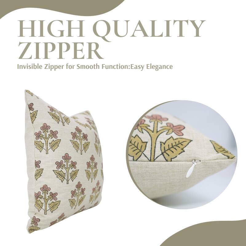 Fabdivine Soft Linen Floral Bohemian Pillow Case Hand Block Print for Home Décor