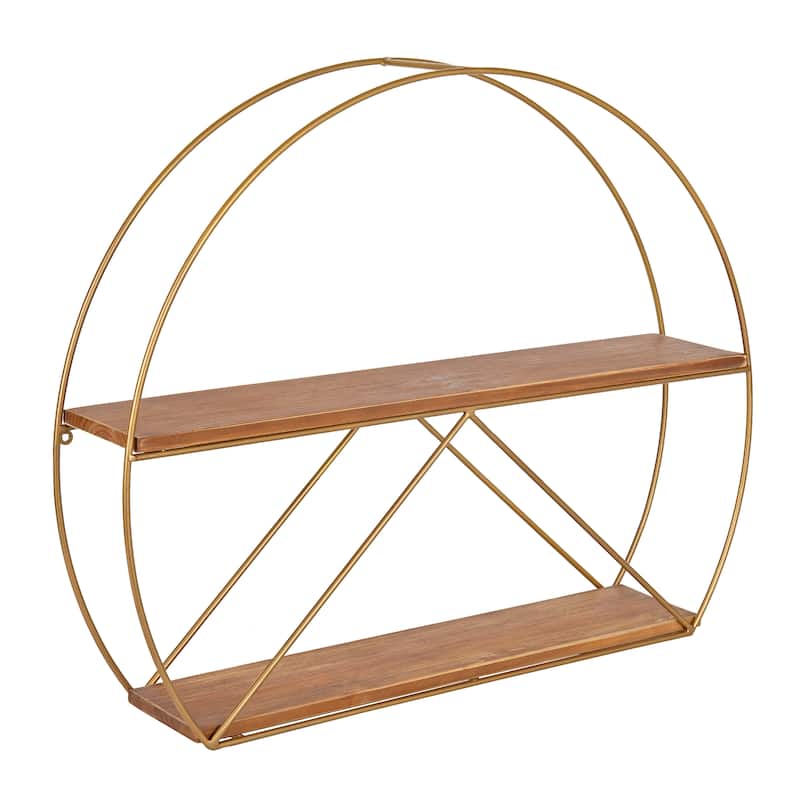 Kate and Laurel Delmar Mid-century Modern Wall Shelf - 26x21 - Brown/Gold