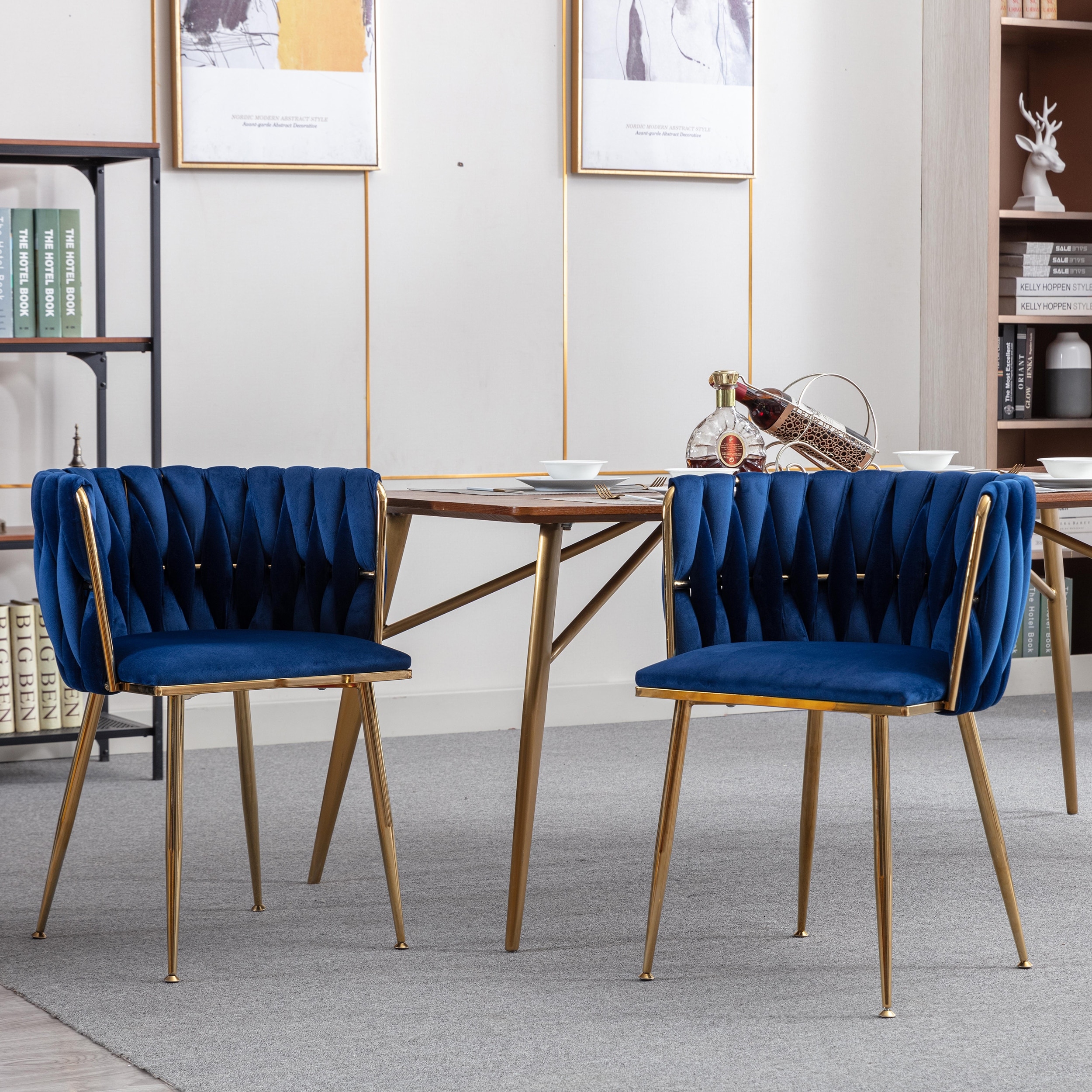 Navy fabric top dining chairs