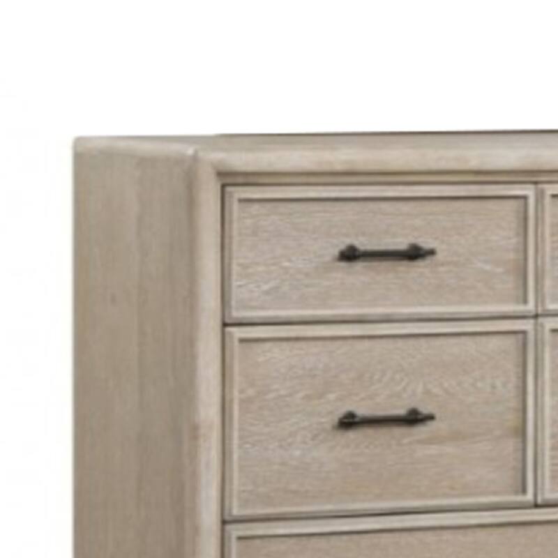 Myna 64 Inch Wide Dresser, 8 Drawers, White Oak Veneer, Solid Wood