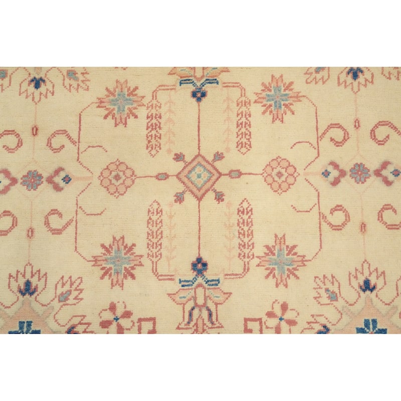 Hand Knotted Oriental 100% Wool Carpet Traditional Geometric Beige & Ivories Kazak Area Rug - 9' 11'' X 8' 2''