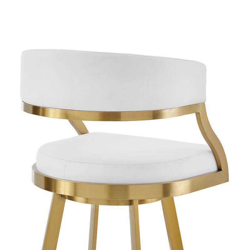 Beth Swivel Barstool Chair, Gold Stainless Steel, White Faux Leather