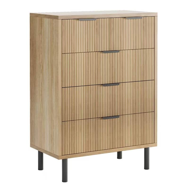 3/5/6 Drawer Fluted Dresser for Bedroom, Modern Wide Chest of Drawers with Metal Legs