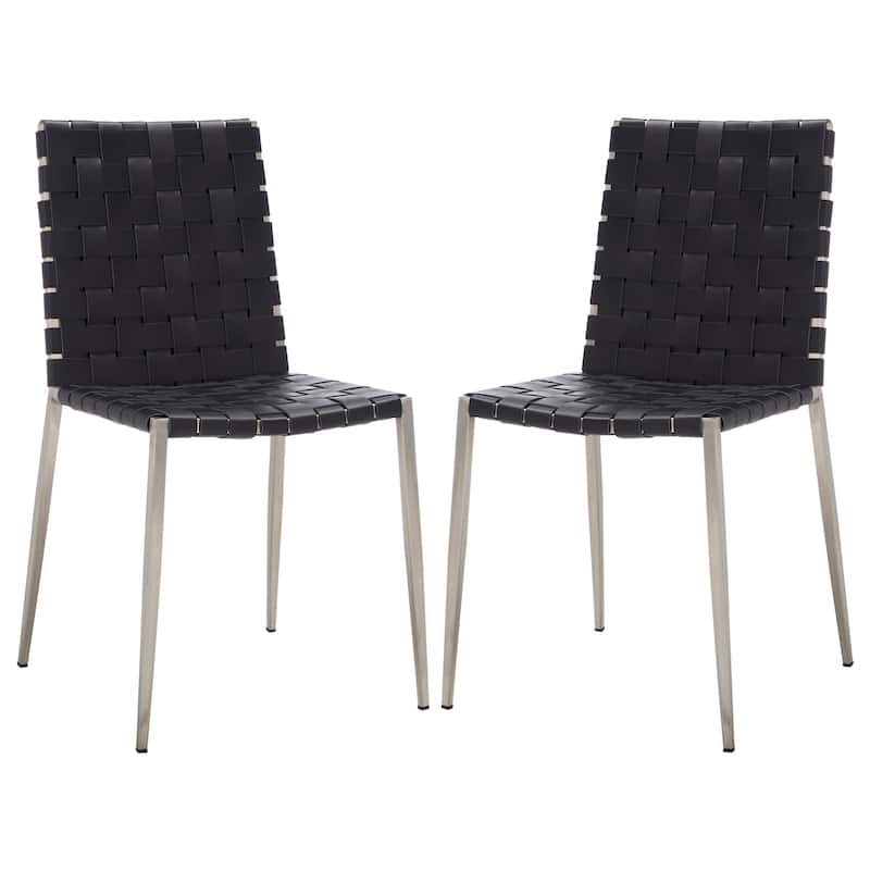 SAFAVIEH Monnie Woven Leather Dining Chair (Set of 2) - 15.8" W x 19.8" L x 33.5" H - 16Wx20Dx34H