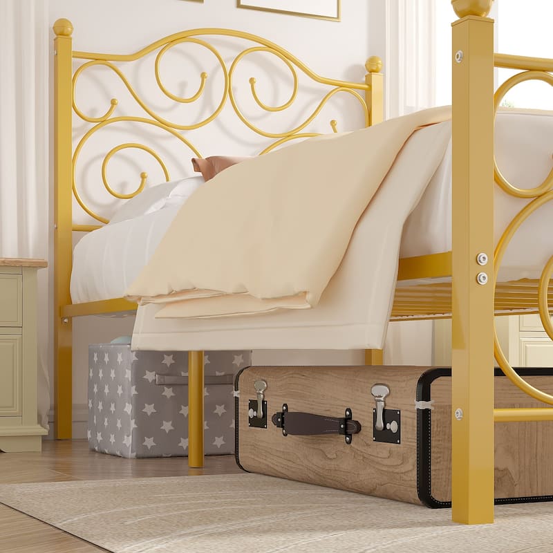 VECELO Twin Size Bed Frame with Headboard and Footboard, Heavy Duty Metal Slat Support