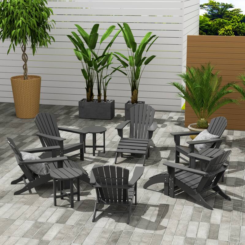Altura 12-Piece Poly All Weather Adirondack Chair With Ottoman And Side Table - Gray