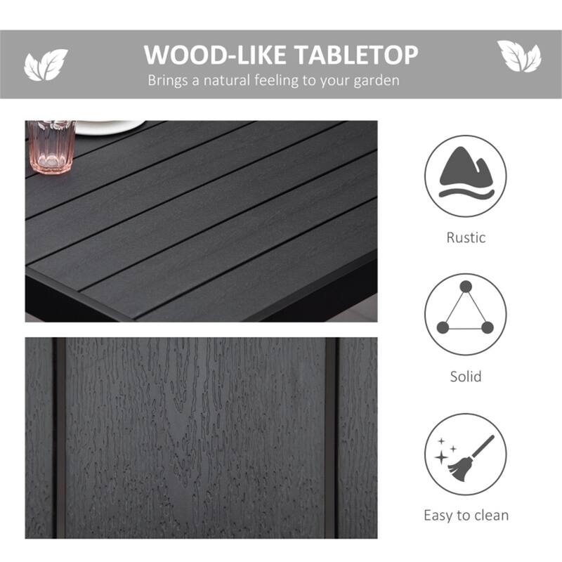 8-Person Patio Dining Table with Wood-Like Surface and Lightweight Aluminum Frame For Outdoor Gathering