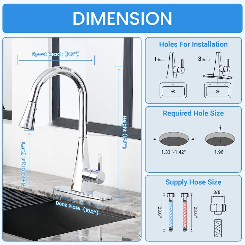 Smart Touchless Dual Sensor Pull Down Kitchen Faucet with Spout Swivel and 3 Function Sprayer