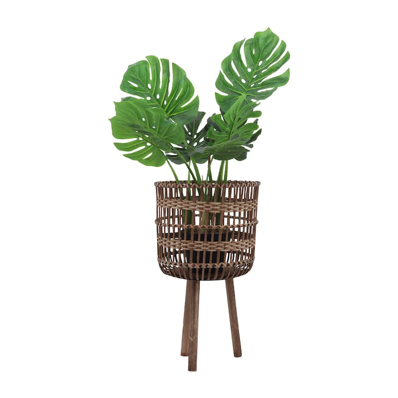 Sagebrook Home Neutral Boho Wicker Planter Stand Set, Versatile Indoor Garden Decor