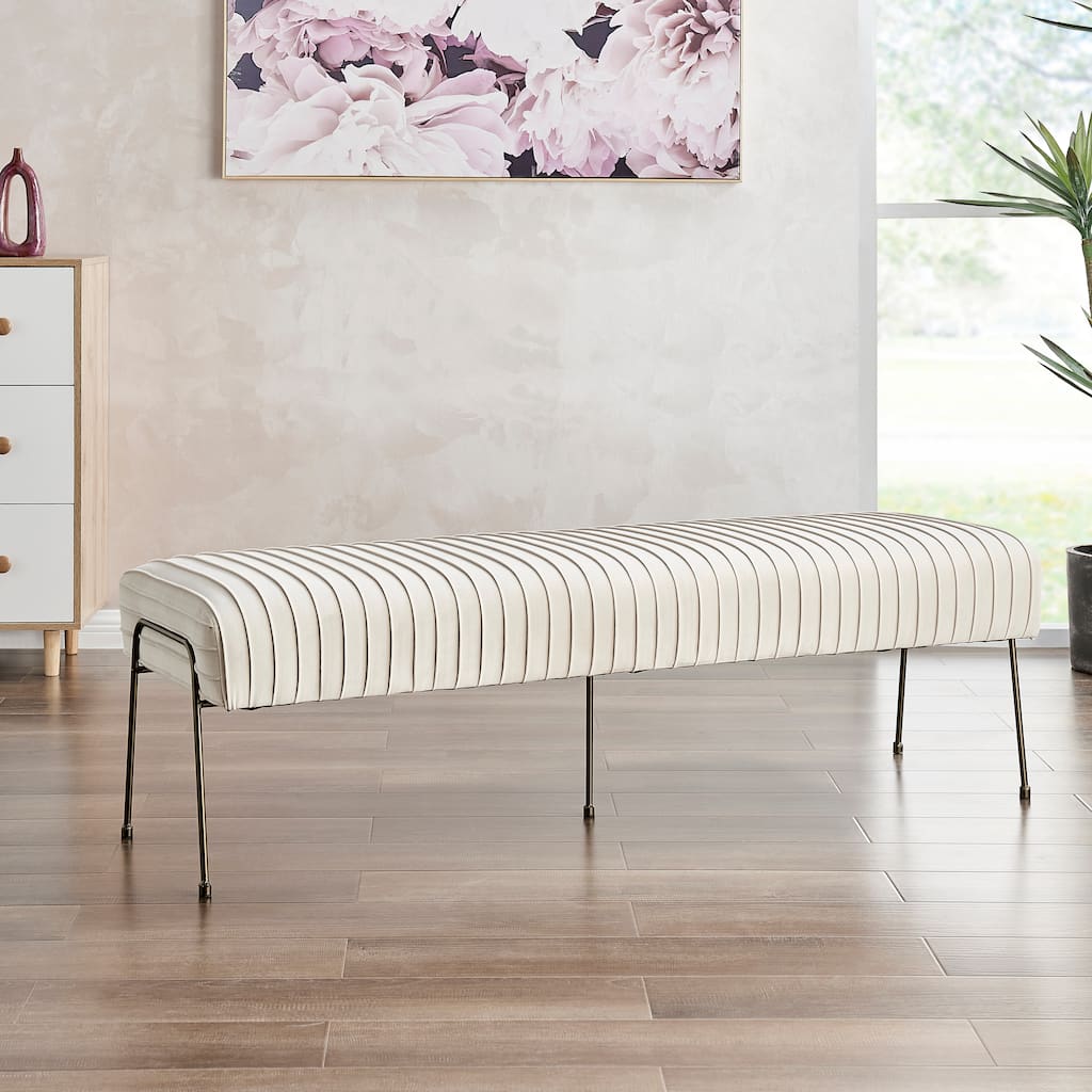 NPD Furniture Merritt Velvet Fabric Pleated Bench