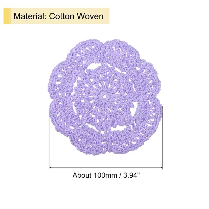 Crochet Doilies, 4Pcs 4" - Cotton Woven Round Fabric Coasters - 100mm - Light Purple