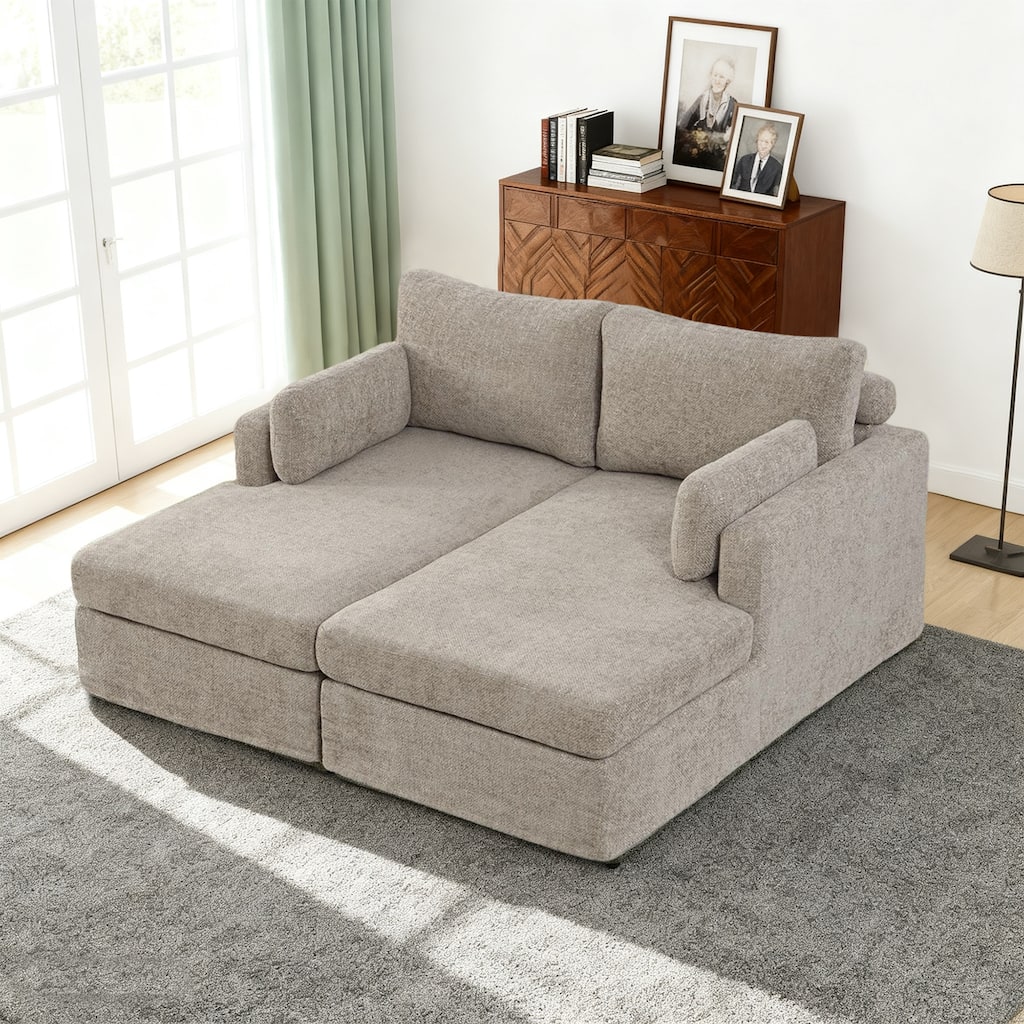 63.4"W Chenille Combination Sofa,Sofa Bed with Cushions & Metal Legs