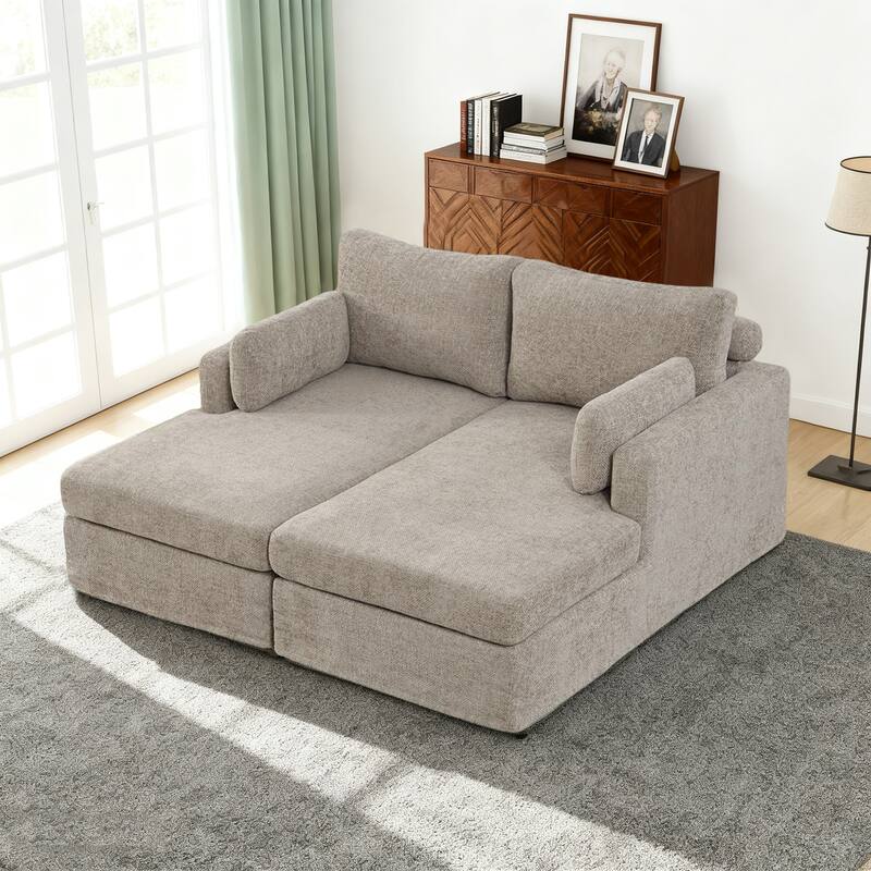 63.4"W Chenille Combination Sofa,Sofa Bed with Cushions & Metal Legs - Taupe