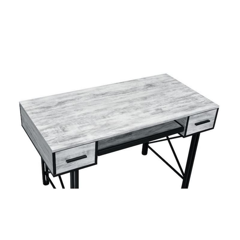 Computer Desk with 2 Drawers and Keyboard Tray, Gray and Black