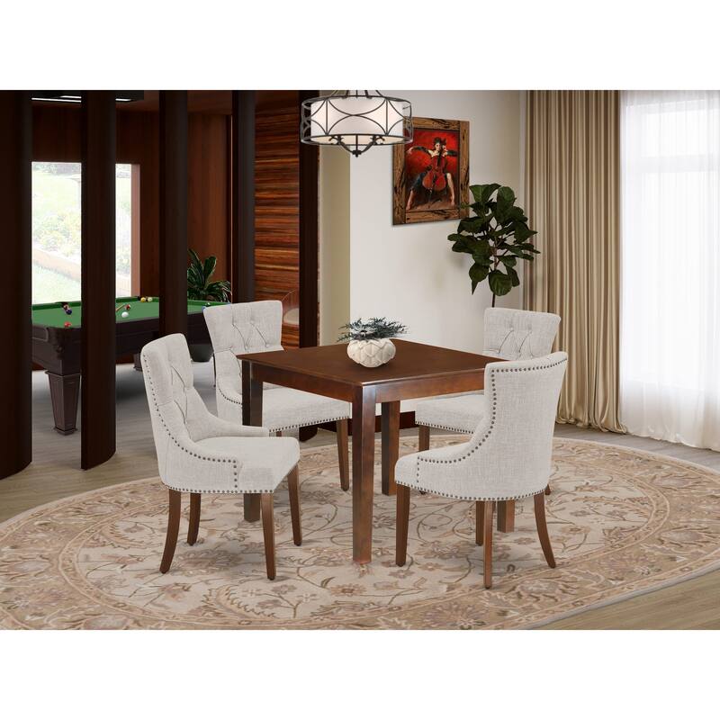 East West Furniture 5 Piece Kitchen Table Set- a Dining Room Table and 4 Linen Fabric Parson Chairs, (Pieces Option) - OXFR5-MAH-05