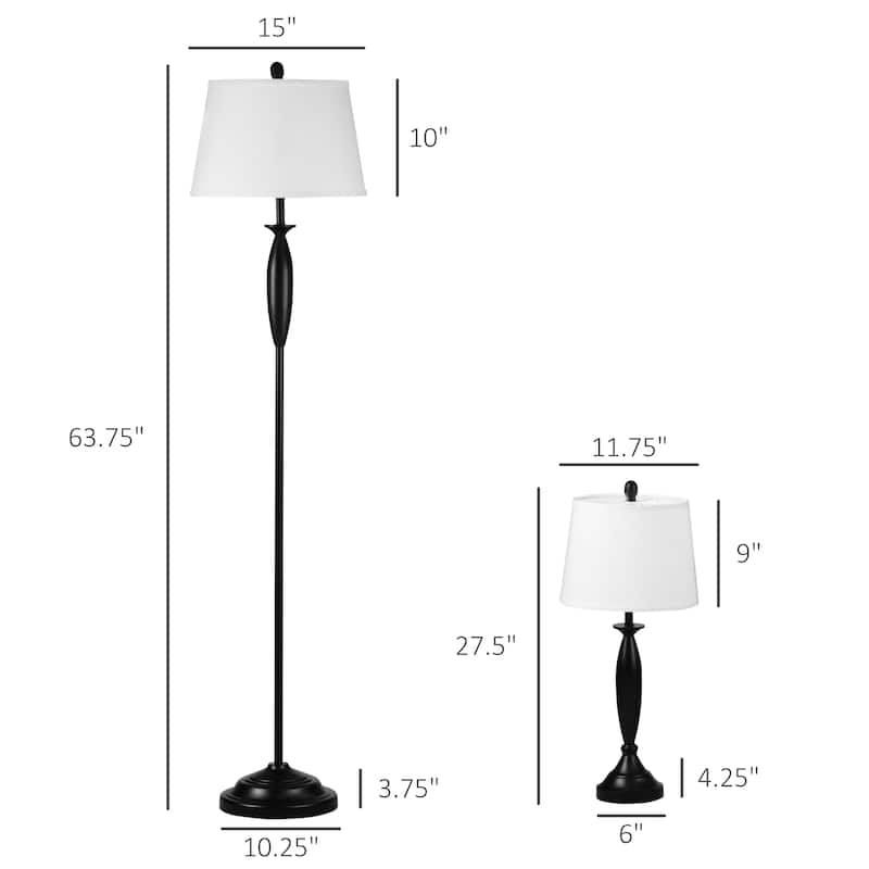 HOMCOM Modern Table Floor Lamp Set of 2 for Living Room, 2 Piece Lamp Set with Linen Lampshade Steel Base for Bedroom