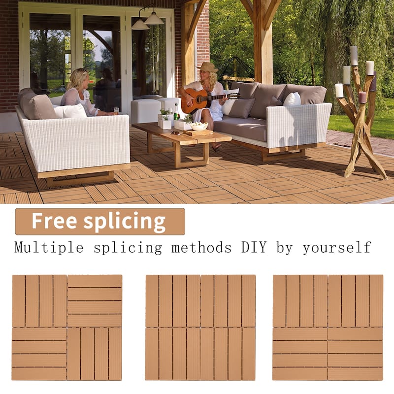 Plastic Interlocking Deck Tiles, 12.00"x12.00"(Pack of 44), Patio Flooring Outdoor Waterproof All Weather Use