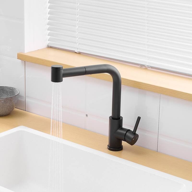 Modern Single Handle Single Hole Bathroom Sink Faucet with Pull Out Sprayer for Easy Rinsing and Cleaning