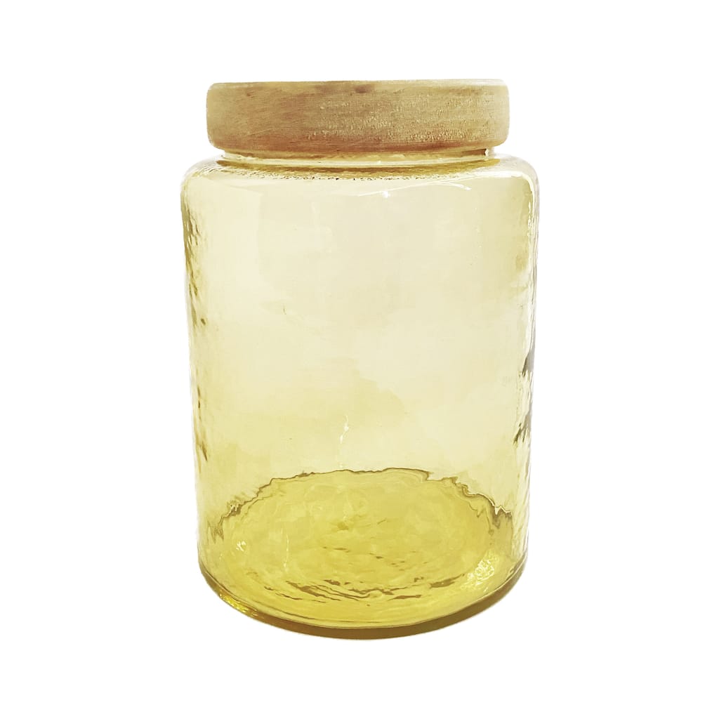 Hammered Glass Jar with Mango Wood Lid