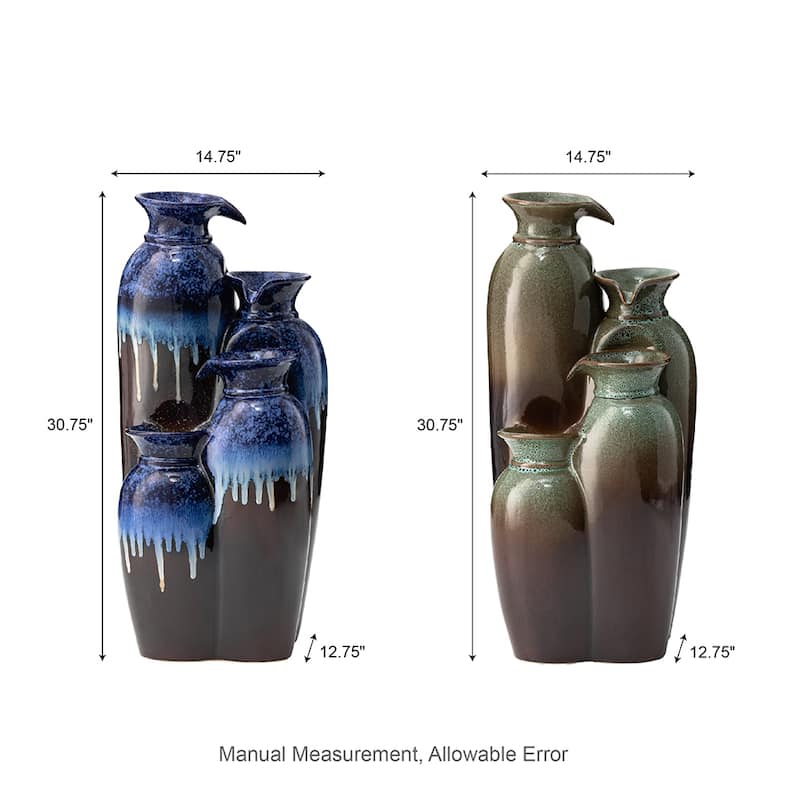 Glitzhome 27"H/35"H 3-Tier or 4-Tier Embossed Pattern LED Ceramic Pots Fountain