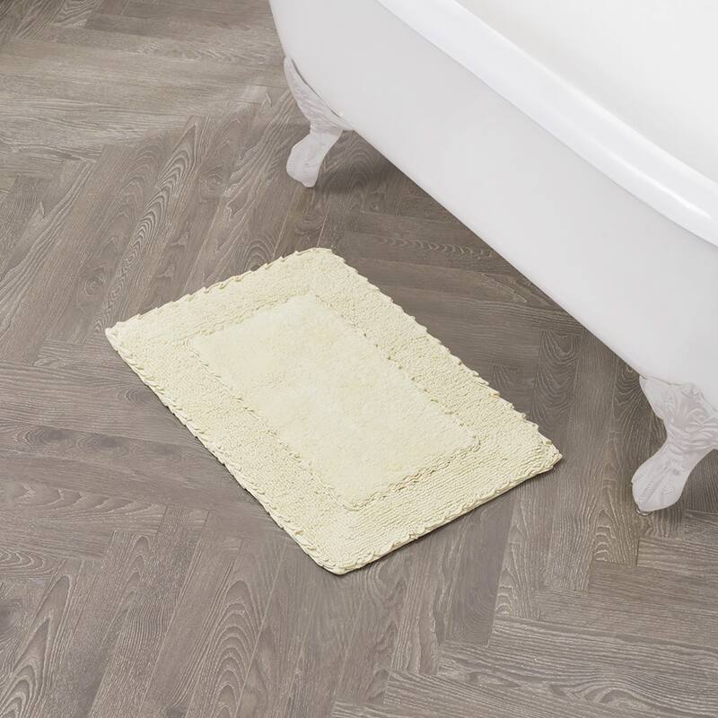 Laura Ashley Ruffle Border Pure Cotton Bath Rugs - 17" x 24" - Soft Yellow
