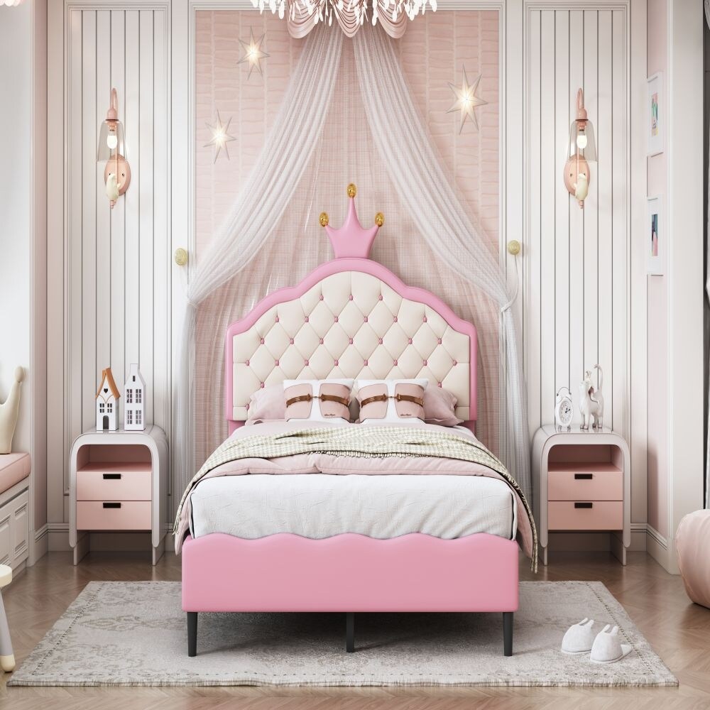 Lovely Crown Fantasy PU Leather Princess Bed