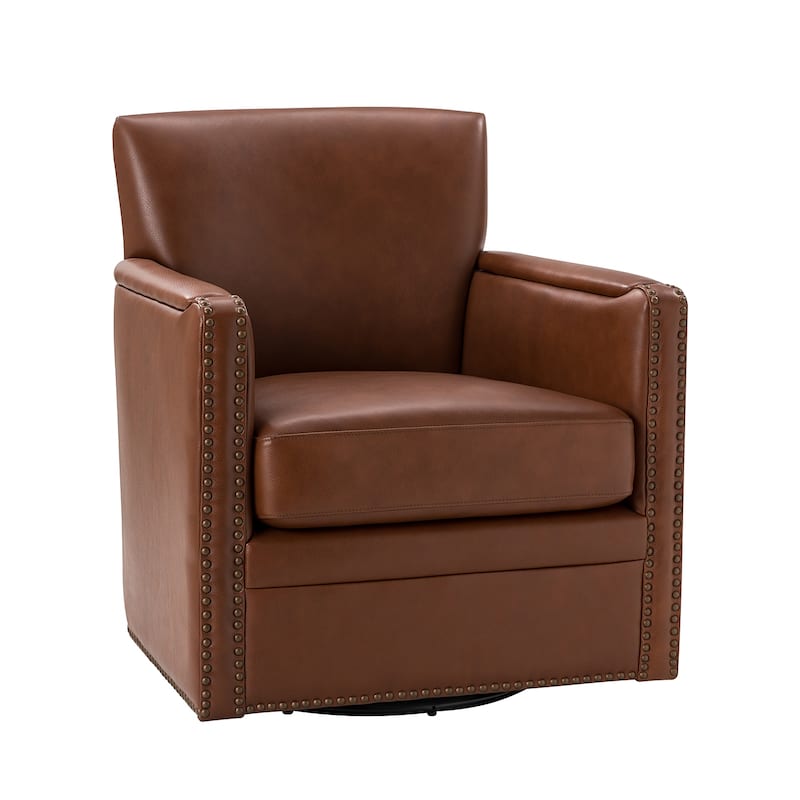 Pascual Classic Genuine Leather Swivel Chair With Nailhead Trim Arm by HULALA HOME