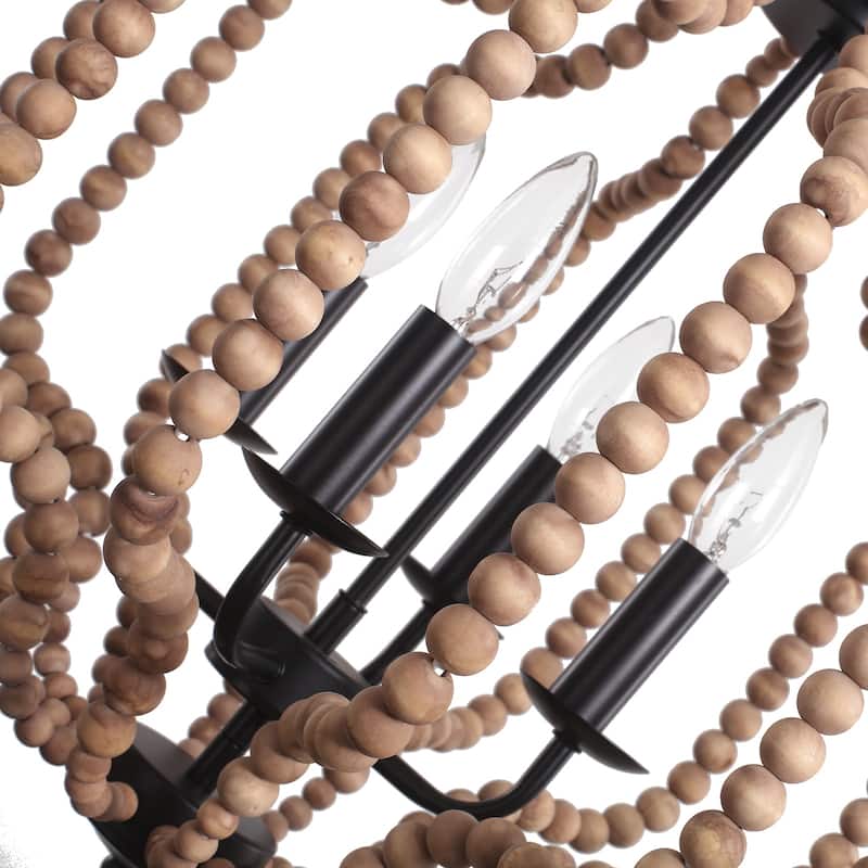 OYIPRO 4-Light Farmhouse Geometric Chandelier with Wood Beads