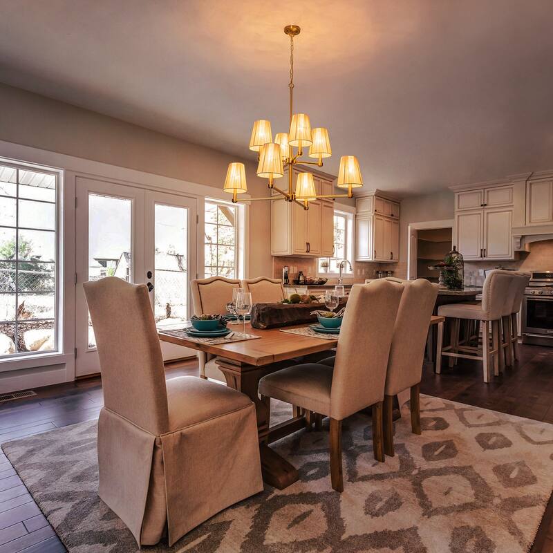 Mid-century Modern 8-Light Fabirc Cotton Chandelier for Dining and Living Room - Gold