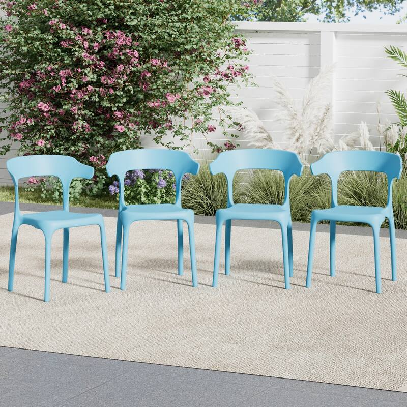 Javlergo 4-Pack Stackable Plastic Chairs for Indoor & Outdoor Use 250lb Capacity Horn Back Design Patio Dining Chairs