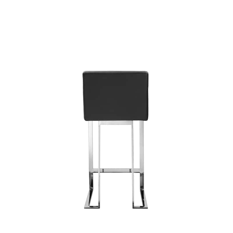 Boly 26 Inch Counter Height Chair, Black Faux Leather, Chrome Steel