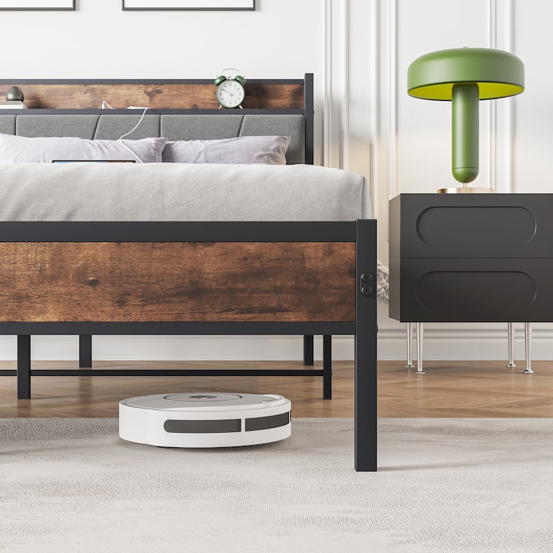 Bed Frame Storage Headboard with Charging Station
