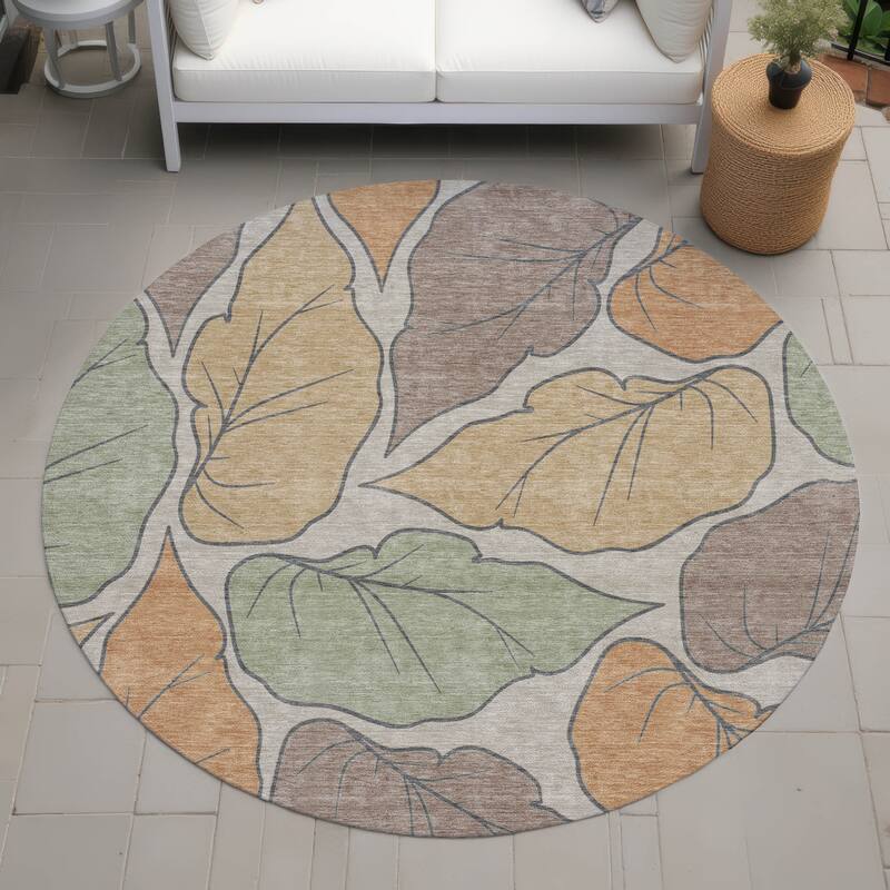 Machine Washable Indoor/ Outdoor Contemporary Floral Chantille Rug - Copper - 8' x 8'