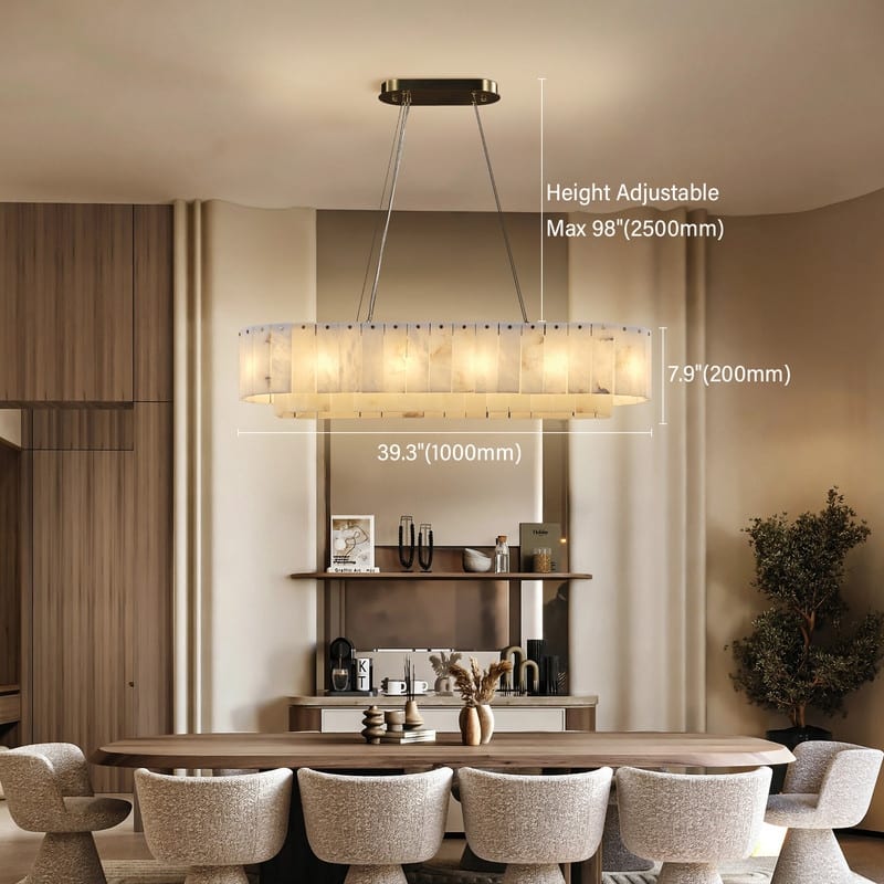KAYLA 54in 14-Light White Alabaster Adjustable Chandelier
